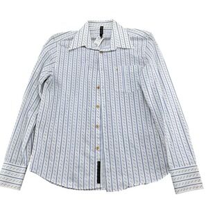 Melka Bryan Lee Shirt Men Large White Blue Stripe Gold Crown Turkish Cotton VTG